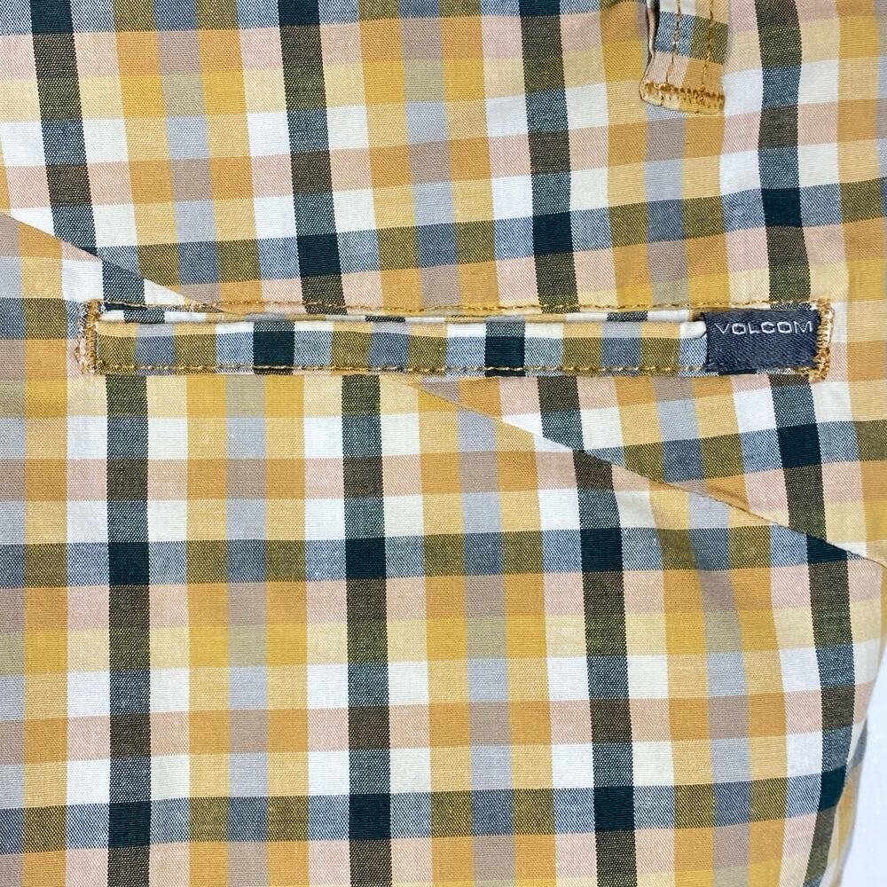Volcom Frickin Mini Check Stretch Shorts Yellow Gray Plaid Mens Size 30 - Picture 4 of 8